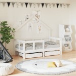 vidaXL Cadru de pat copii cu sertare, alb, 70x140 cm, lemn masiv pin vidaXL Cadru de pat copii cu sertare, alb, 70x140 cm, lemn masiv pin