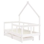 vidaXL Cadru de pat copii cu sertare, alb, 70x140 cm, lemn masiv pin vidaXL Cadru de pat copii cu sertare, alb, 70x140 cm, lemn masiv pin