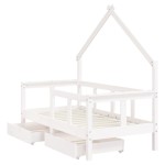 vidaXL Cadru de pat copii cu sertare, alb, 70x140 cm, lemn masiv pin vidaXL Cadru de pat copii cu sertare, alb, 70x140 cm, lemn masiv pin