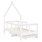 vidaXL Cadru de pat copii cu sertare, alb, 70x140 cm, lemn masiv pin vidaXL Cadru de pat copii cu sertare, alb, 70x140 cm, lemn masiv pin