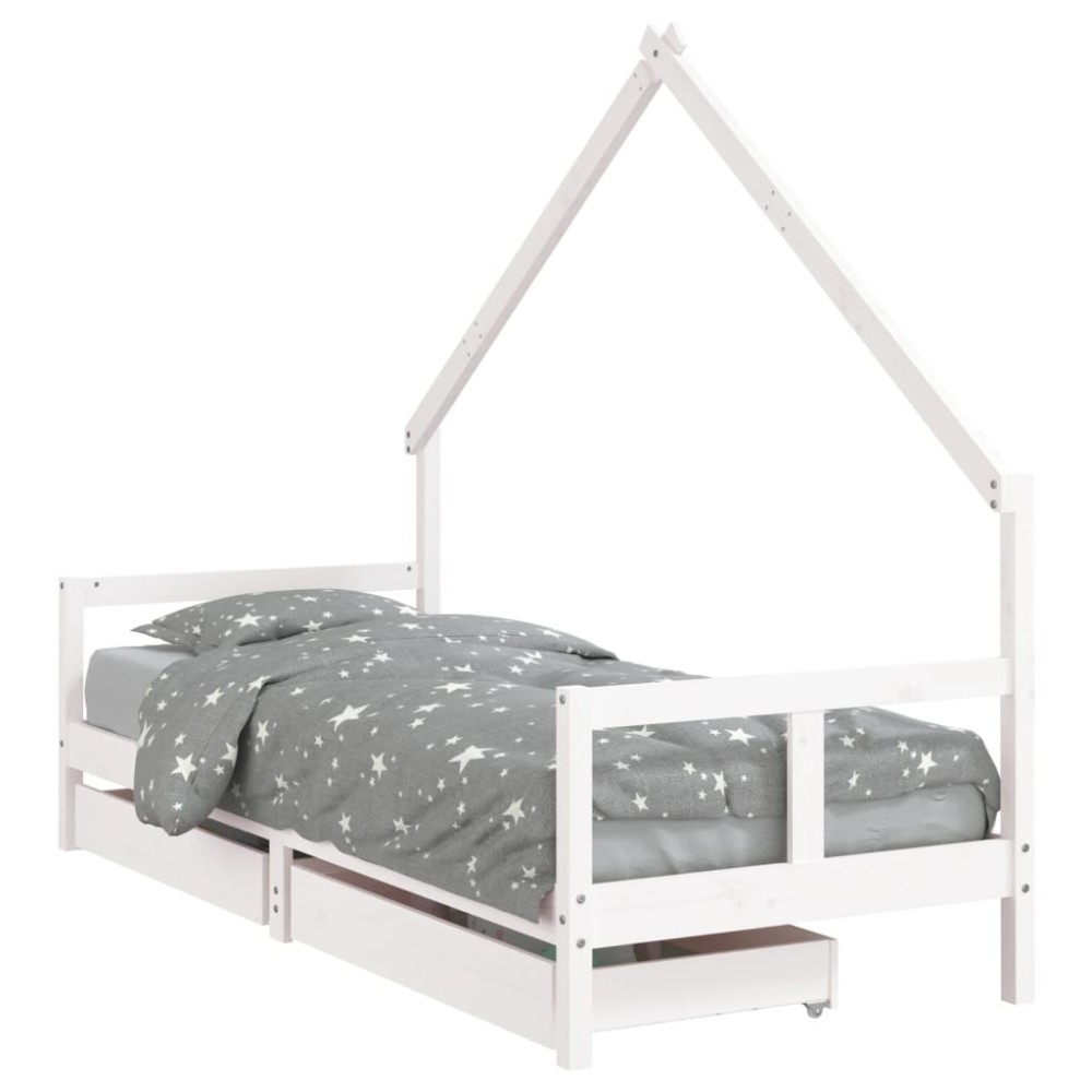 vidaXL Cadru pat copii cu sertare, alb, 80x200 cm, lemn masiv de pin