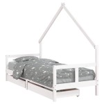 vidaXL Cadru pat copii cu sertare, alb, 80x200 cm, lemn masiv de pin vidaXL Cadru pat copii cu sertare, alb, 80x200 cm, lemn masiv de pin