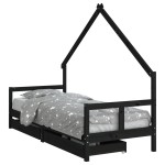vidaXL Cadru pat copii cu sertare, negru, 80x200 cm, lemn masiv de pin vidaXL Cadru pat copii cu sertare, negru, 80x200 cm, lemn masiv de pin