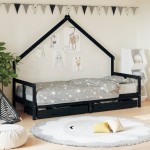 vidaXL Cadru pat copii cu sertare, negru, 80x200 cm, lemn masiv de pin vidaXL Cadru pat copii cu sertare, negru, 80x200 cm, lemn masiv de pin