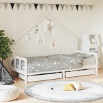 vidaXL Cadru de pat cu sertare de copii, alb, 90x200 cm lemn masiv pin vidaXL Cadru de pat cu sertare de copii, alb, 90x200 cm lemn masiv pin