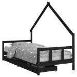 vidaXL Cadru de pat copii cu sertare, negru, 90x200 cm, lemn masiv pin vidaXL Cadru de pat copii cu sertare, negru, 90x200 cm, lemn masiv pin