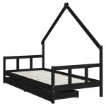 vidaXL Cadru de pat copii cu sertare, negru, 90x200 cm, lemn masiv pin vidaXL Cadru de pat copii cu sertare, negru, 90x200 cm, lemn masiv pin