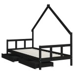 vidaXL Cadru de pat copii cu sertare, negru, 90x200 cm, lemn masiv pin vidaXL Cadru de pat copii cu sertare, negru, 90x200 cm, lemn masiv pin