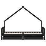 vidaXL Cadru de pat copii cu sertare, negru, 90x200 cm, lemn masiv pin vidaXL Cadru de pat copii cu sertare, negru, 90x200 cm, lemn masiv pin