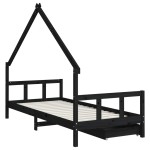 vidaXL Cadru de pat copii cu sertare, negru, 90x200 cm, lemn masiv pin vidaXL Cadru de pat copii cu sertare, negru, 90x200 cm, lemn masiv pin