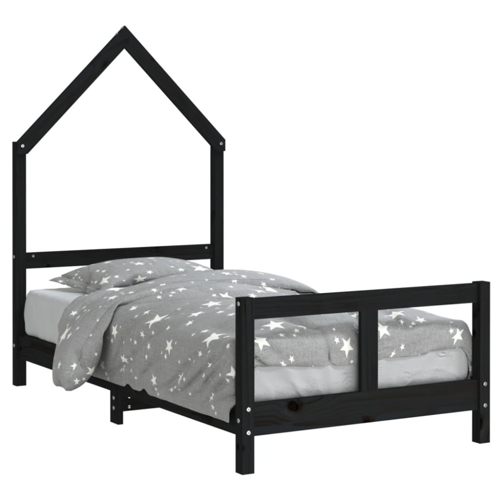 vidaXL Cadru de pat pentru copii, negru, 80x160 cm, lemn masiv de pin