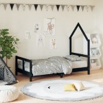 vidaXL Cadru de pat pentru copii, negru, 80x160 cm, lemn masiv de pin vidaXL Cadru de pat pentru copii, negru, 80x160 cm, lemn masiv de pin