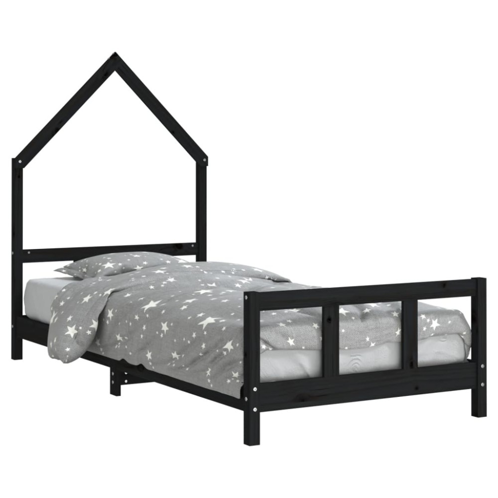 vidaXL Cadru de pat pentru copii, negru, 90x190 cm, lemn masiv de pin