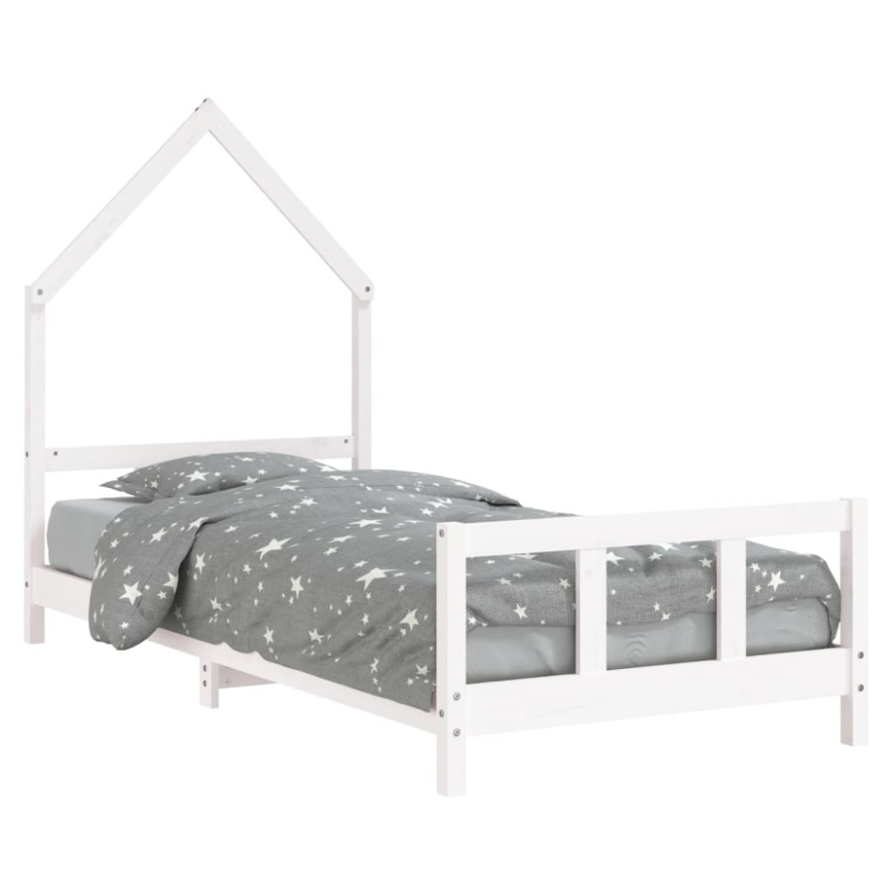 vidaXL Cadru de pat pentru copii, alb, 90x200 cm, lemn masiv de pin