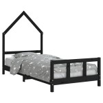 vidaXL Cadru pat pentru copii, negru, 90x200 cm, lemn masiv de pin vidaXL Cadru pat pentru copii, negru, 90x200 cm, lemn masiv de pin