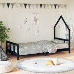 vidaXL Cadru pat pentru copii, negru, 90x200 cm, lemn masiv de pin vidaXL Cadru pat pentru copii, negru, 90x200 cm, lemn masiv de pin
