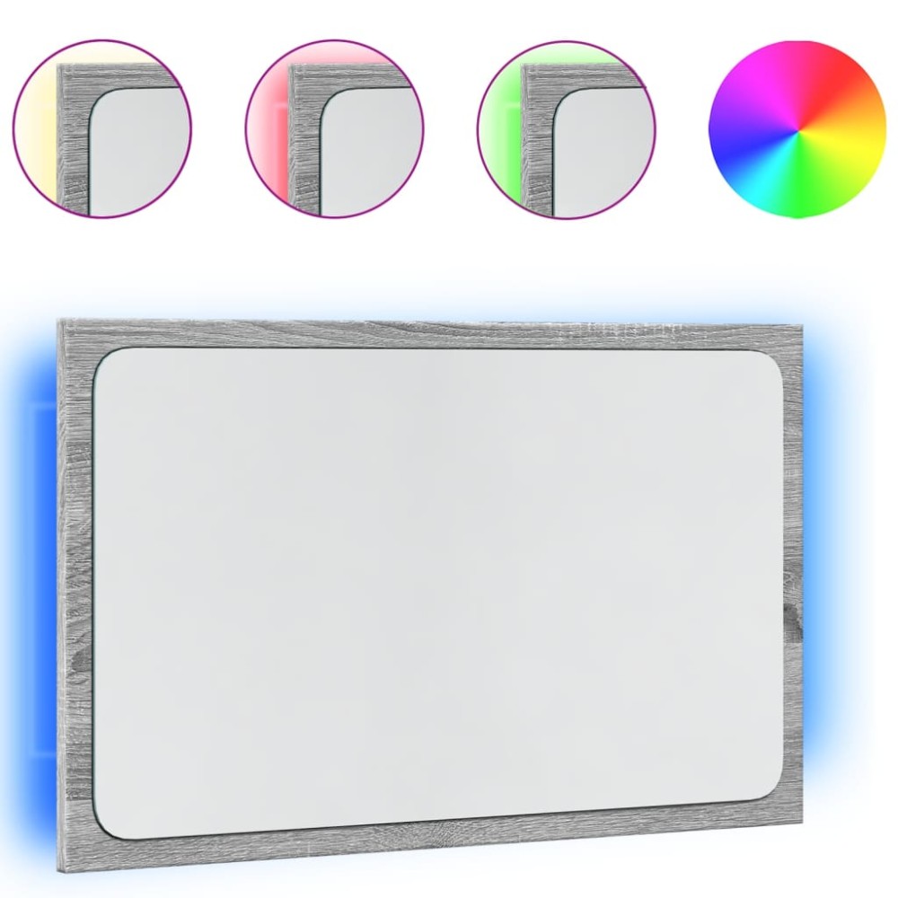 vidaXL Oglindă de baie LED, gri sonoma, 60x8,5x38 cm lemn prelucrat