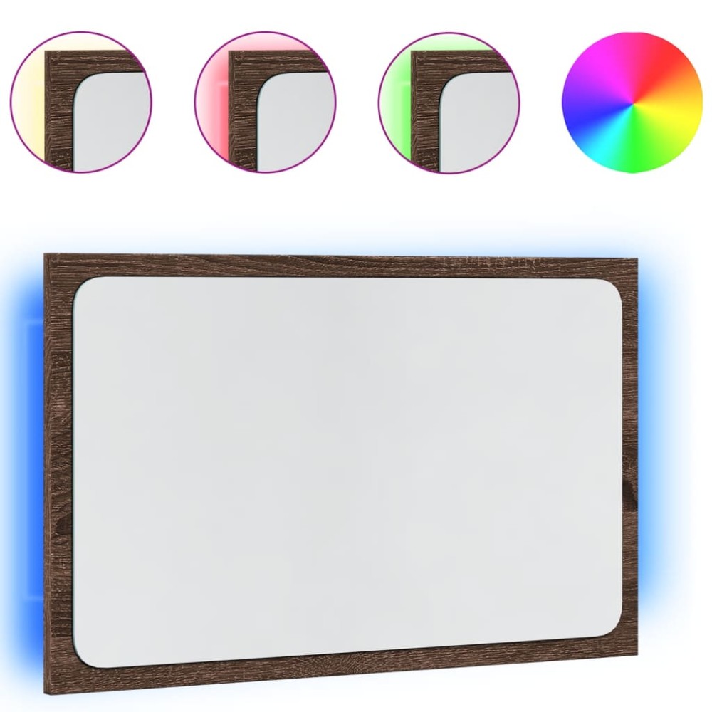 vidaXL Oglindă de baie LED, stejar maro, 60x8,5x38 cm lemn prelucrat