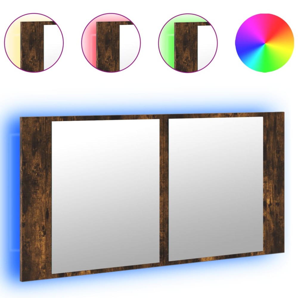 vidaXL Dulap de baie cu oglindă și LED, stejar fumuriu, 90x12x45 acril