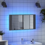 vidaXL Dulap de baie cu oglindă și LED gri sonoma, 90x12x45 cm, acril vidaXL Dulap de baie cu oglindă și LED gri sonoma, 90x12x45 cm, acril