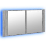 vidaXL Dulap de baie cu oglindă și LED gri sonoma, 90x12x45 cm, acril vidaXL Dulap de baie cu oglindă și LED gri sonoma, 90x12x45 cm, acril
