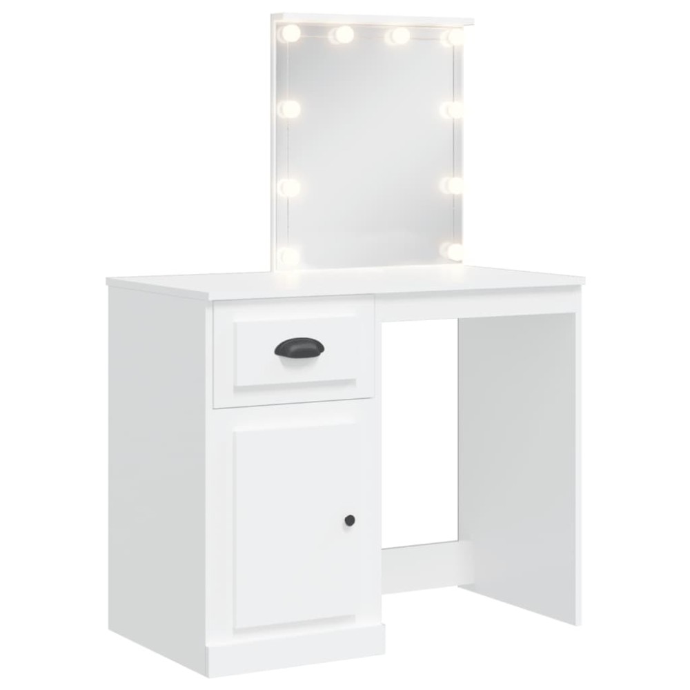vidaXL Masă de toaletă cu LED-uri, alb, 90x42x132,5 cm