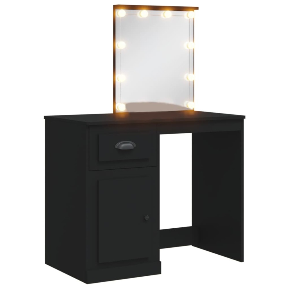 vidaXL Masă de toaletă cu LED-uri, negru, 90x42x132,5 cm