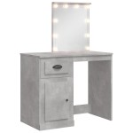 vidaXL Masă de toaletă cu LED-uri, gri beton, 90x42x132,5 cm