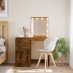 vidaXL Masă de toaletă cu LED-uri, stejar fumuriu, 90x42x132,5 cm vidaXL Masă de toaletă cu LED-uri, stejar fumuriu, 90x42x132,5 cm