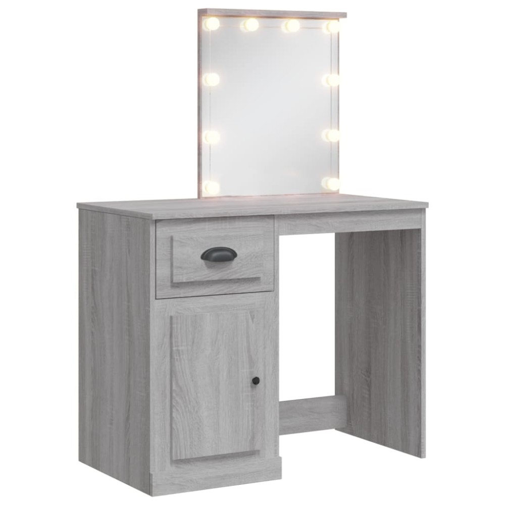 vidaXL Masă de toaletă cu LED-uri, gri sonoma, 90x42x132,5 cm