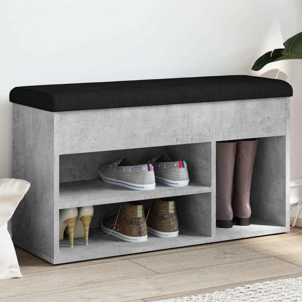 vidaXL Bancă de pantofi, gri beton, 82x32x45,5 cm, lemn prelucrat