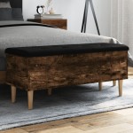 vidaXL Bancă de depozitare, stejar fumuriu, 102x42x46cm lemn prelucrat vidaXL Bancă de depozitare, stejar fumuriu, 102x42x46cm lemn prelucrat