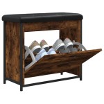 vidaXL Bancă pantofi cu sertar rabatabil, stejar fumuriu, 62x32x56 cm