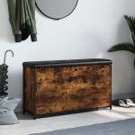 vidaXL Bancă pantofi cu sertar rabatabil, stejar fumuriu, 102x32x56 cm