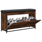 vidaXL Bancă pantofi cu sertar rabatabil, stejar fumuriu, 102x32x56 cm