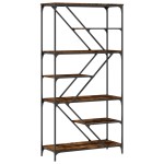 vidaXL Bibliotecă, stejar fumuriu, 91x36x176 cm, lemn prelucrat/oțel