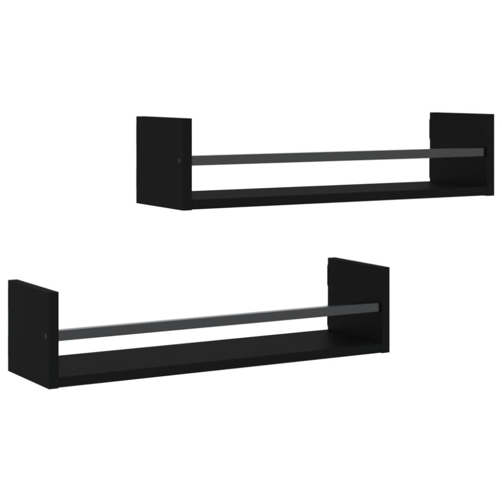 vidaXL Rafturi de perete cu bare, 2 buc, negru, 60x16x14 cm