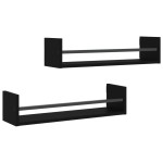 vidaXL Rafturi de perete cu bare, 2 buc, negru, 60x16x14 cm vidaXL Rafturi de perete cu bare, 2 buc, negru, 60x16x14 cm