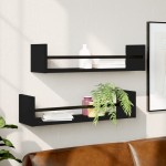 vidaXL Rafturi de perete cu bare, 2 buc, negru, 60x16x14 cm vidaXL Rafturi de perete cu bare, 2 buc, negru, 60x16x14 cm