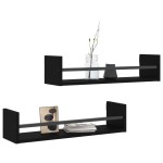 vidaXL Rafturi de perete cu bare, 2 buc, negru, 60x16x14 cm vidaXL Rafturi de perete cu bare, 2 buc, negru, 60x16x14 cm