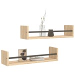 vidaXL Rafturi de perete cu bare, 2 buc, stejar sonoma, 60x16x14 cm vidaXL Rafturi de perete cu bare, 2 buc, stejar sonoma, 60x16x14 cm