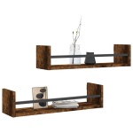 vidaXL Rafturi de perete cu bare 2 buc, stejar afumat, 60x16x14 cm vidaXL Rafturi de perete cu bare 2 buc, stejar afumat, 60x16x14 cm