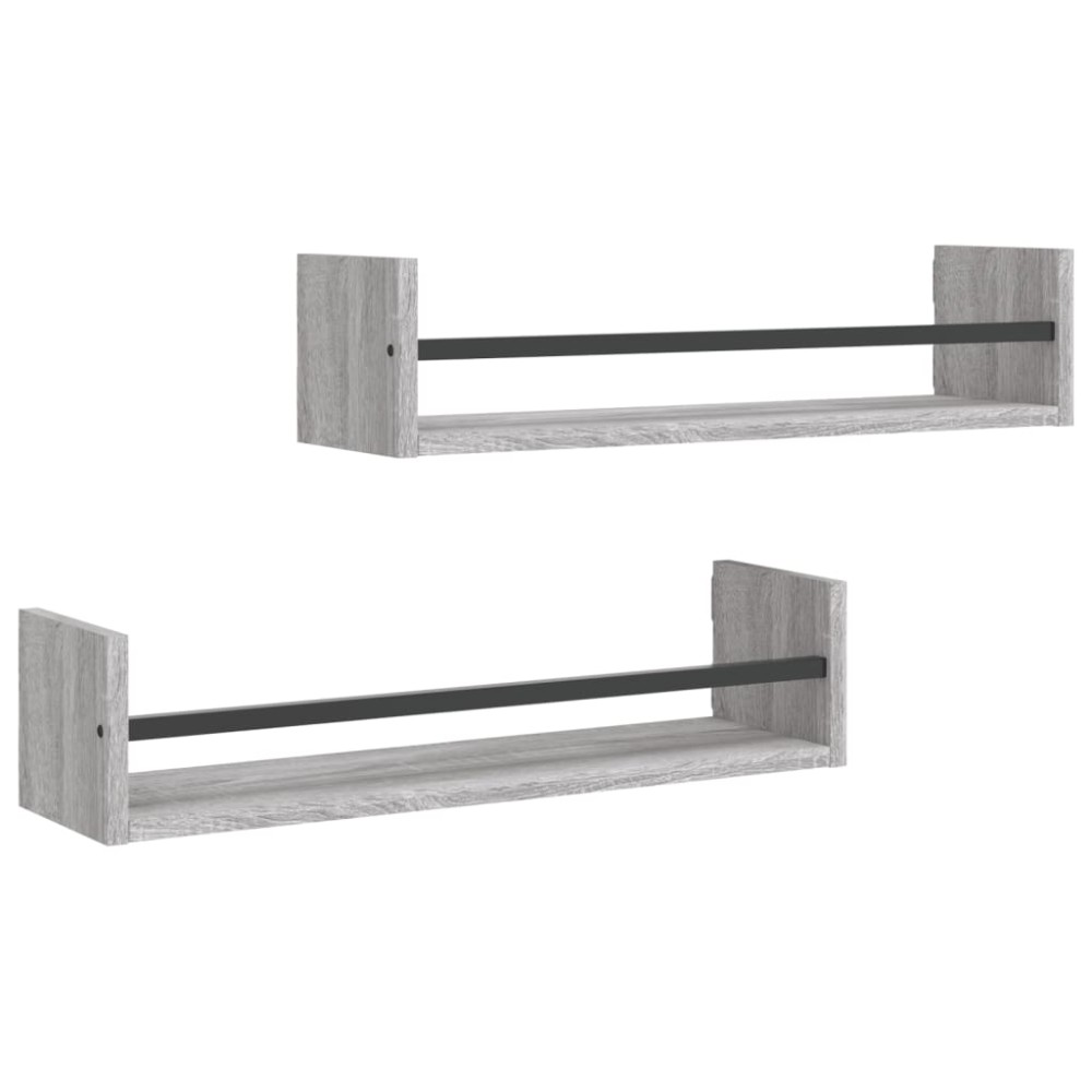 vidaXL Rafturi de perete cu bare, 2 buc, gri sonoma, 60x16x14 cm