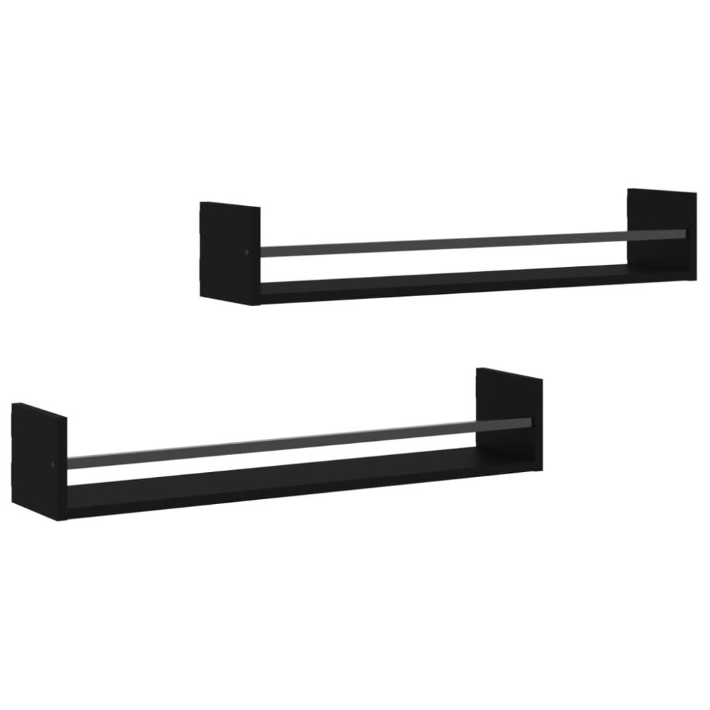 vidaXL Rafturi de perete cu bare, 2 buc, negru, 80x16x14 cm