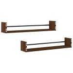 vidaXL Rafturi de perete cu bare 2 buc, maro, 80x16x14 cm, stejar vidaXL Rafturi de perete cu bare 2 buc, maro, 80x16x14 cm, stejar