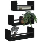 vidaXL Set rafturi de perete cu bare, 3 buc., negru, lemn prelucrat