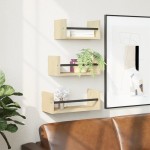 vidaXL Set rafturi perete cu bare, 3 buc, stejar sonoma lemn prelucrat vidaXL Set rafturi perete cu bare, 3 buc, stejar sonoma lemn prelucrat