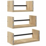 vidaXL Set rafturi perete cu bare, 3 buc, stejar sonoma lemn prelucrat vidaXL Set rafturi perete cu bare, 3 buc, stejar sonoma lemn prelucrat