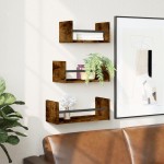 vidaXL Set rafturi de perete cu bare, 3 buc., stejar fumuriu, lemn