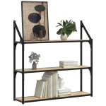 vidaXL Raft cu 3 niveluri stejar sonoma 80x21x78,5 cm, lemn prelucrat vidaXL Raft cu 3 niveluri stejar sonoma 80x21x78,5 cm, lemn prelucrat